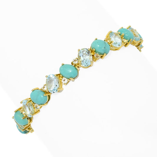 18K Gold Plated Campitos Turquoise & Topaz Line Bracelet