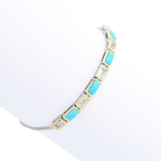 Two-Tone Sleeping Beauty Turquoise & White Topaz Adjustable Bolo Bracelet
