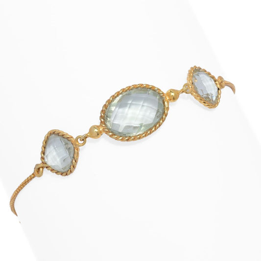 18K Gold Plated 9.19ctw Prasiolite 3-Stone Bolo Bracelet