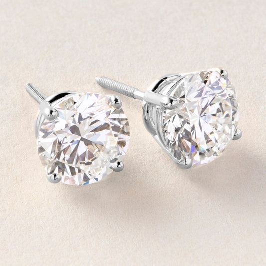 Peace Jewelers 14K Gold Choice of 3, 4 or 5 Carat Lab-Grown Diamond 4-Prong Basket Solitaire Stud Earrings