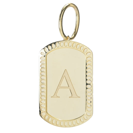 14K Italian Gold Dog Tag Initial Pendant