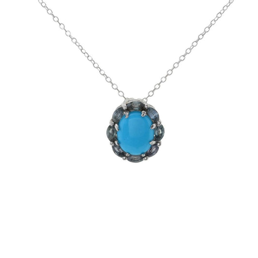 Platinum Plated 10x8mm Sleeping Beauty Turquoise & Montana Sapphire Pendant with Chain
