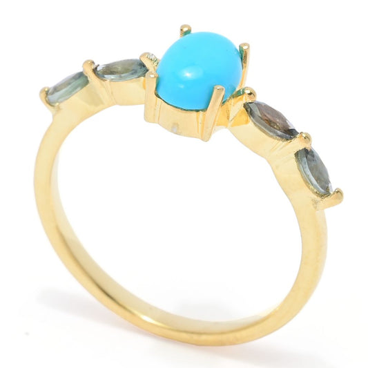 18K Gold Plated Choice of Shape Sleeping Beauty Turquoise & Montana Sapphire Ring