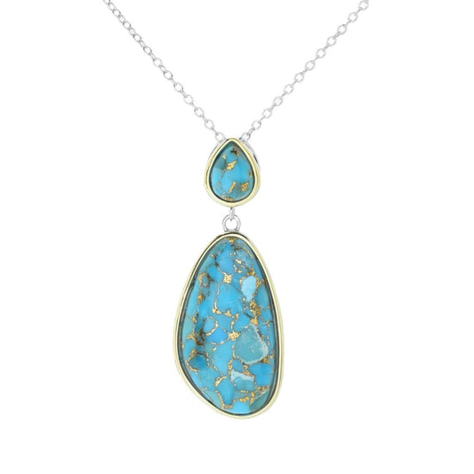 Two-Tone 24x13mm Blue Copper Turquoise Pendant with Chain