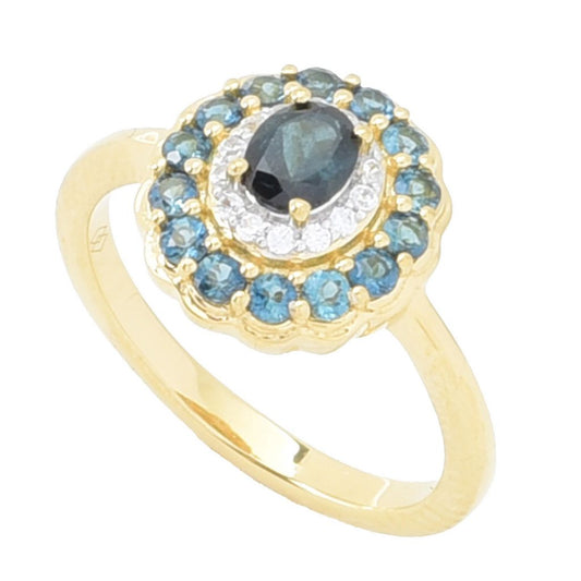Gem Treasures 1.02ctw Indicolite & White Zircon Double Halo Ring