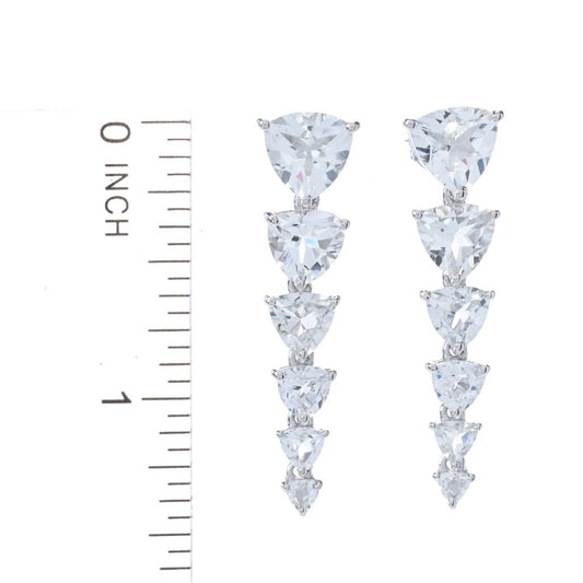 Gem Treasures 11.36ctw Trillion Cut Graduated White Topaz Earrings