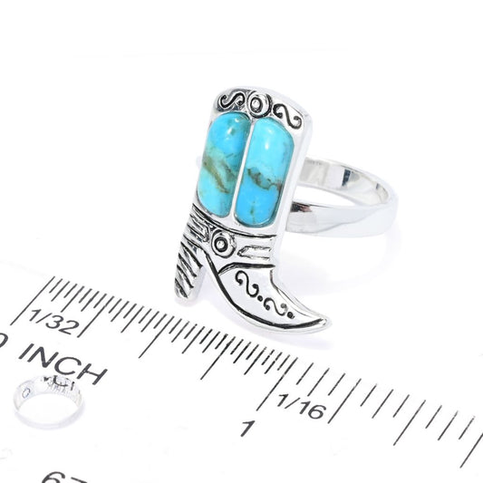 Southwest Elements Sterling Silver Kingman Turquoise Cowboy Boot Ring