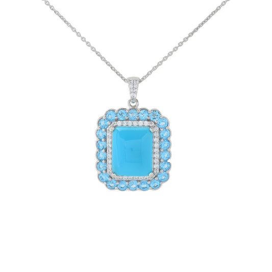 Gem Treasures Sleeping Beauty Turquoise, Blue Topaz & Zircon Pendant w/ Chain