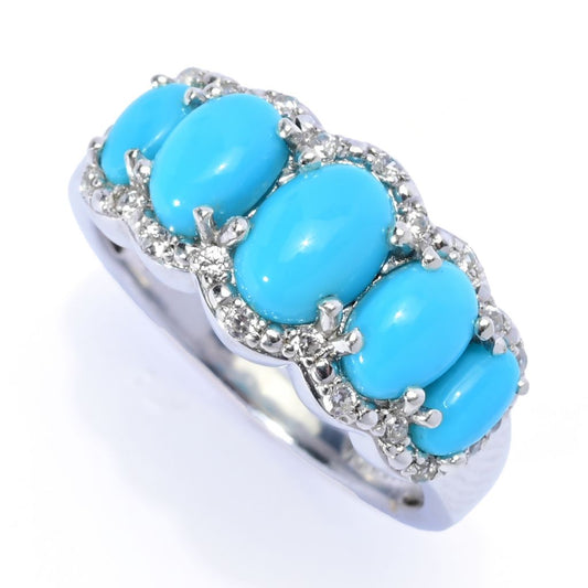 Gem Treasures Sleeping Beauty Turquoise & Zircon 5-Stone Graduated Ring