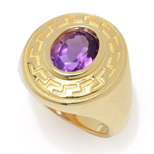 Toscana Italiana 18K Gold Plated Choice of Gemstone Greek Key Halo Ring