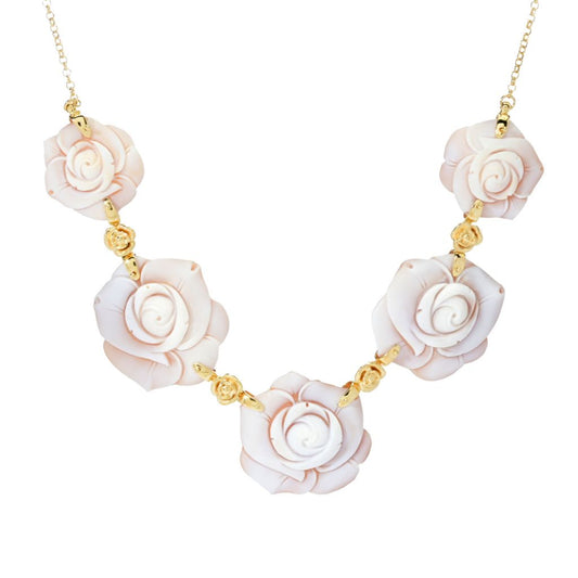 Cameo Italiano "Elysse" 5-Station Shell Rose Cameo Bib Style Necklace