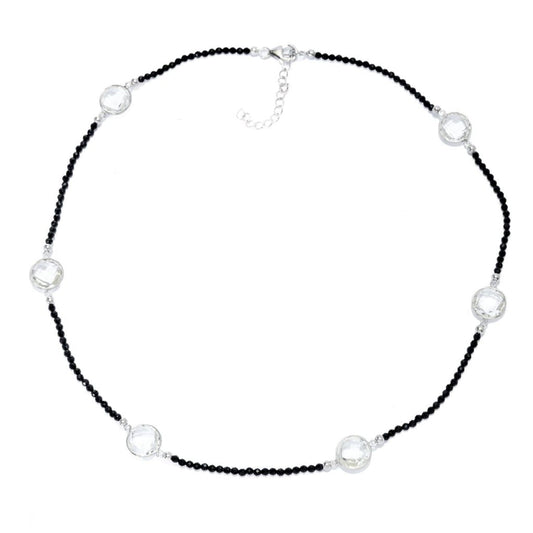 Platinum Plated 37.50ctw White Topaz & Black Spinel Necklace