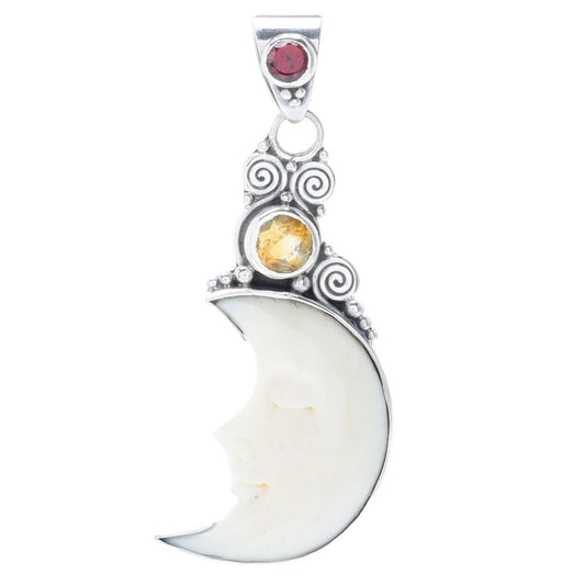 Artisan Silver by Samuel B. Multi Gem Carved Crescent Moon Pendant