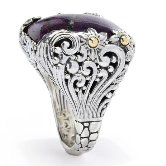 Artisan Silver by Samuel B. 18K Gold Accented 19x18mm Cushion Purpurite Ring