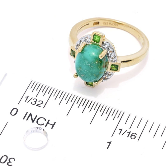 Gem Treasures 10x8mm Sonoran Gold Turquoise & Multi Gemstone Halo Ring