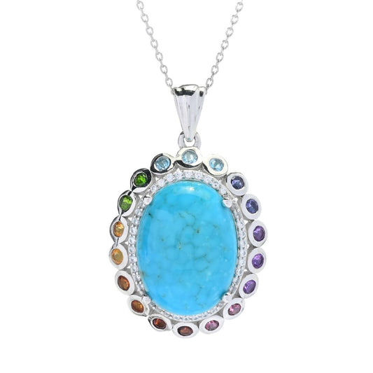 Gem Treasures 20x15mm Kingman Turquoise & Multi Gem Pendant w/ Chain