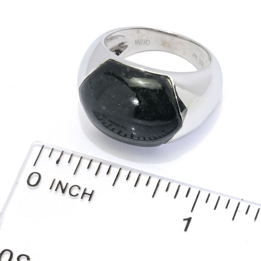 Far East Jewelry Sterling Silver 17x13mm Hexagon Charcoal Jade Ring