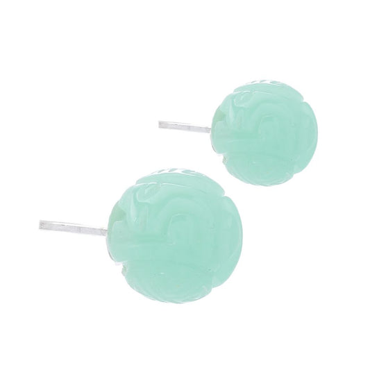 Far East Jewelry Sterling Silver 12mm Carved Dyed Jade Bead Stud Earrings