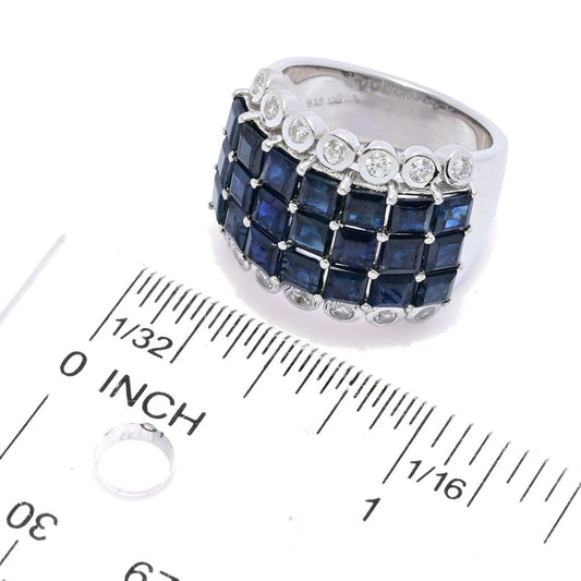 Gem Treasures 7.14ctw Australian Blue Sapphire & Zircon Triple Row Ring