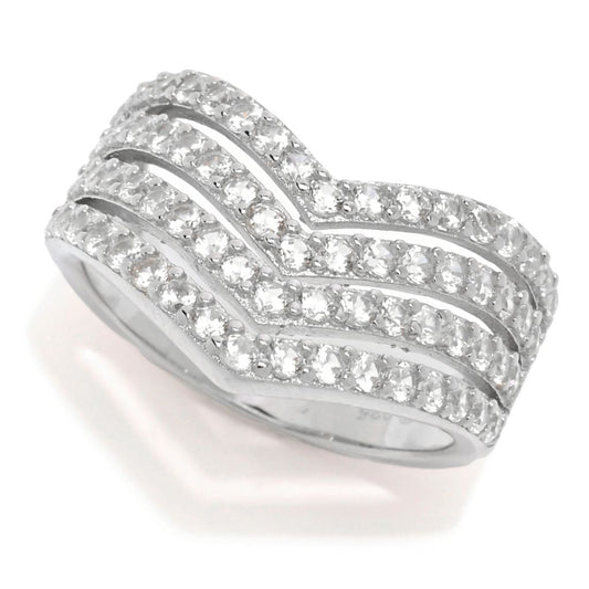 Platinum Plated "Hollywood" 2.44ctw White Zircon Multi Row Chevron Ring
