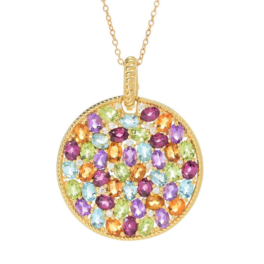 18K Gold Plated 7.55ctw Multi Gem Cluster Medallion Enhancer Pendant