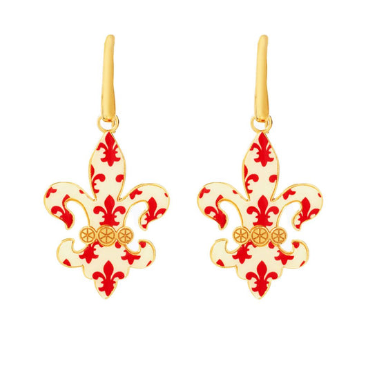 Toscana Italiana "Flora Carta" Printed Paper & Enamel Fleur-De-Lis Earrings