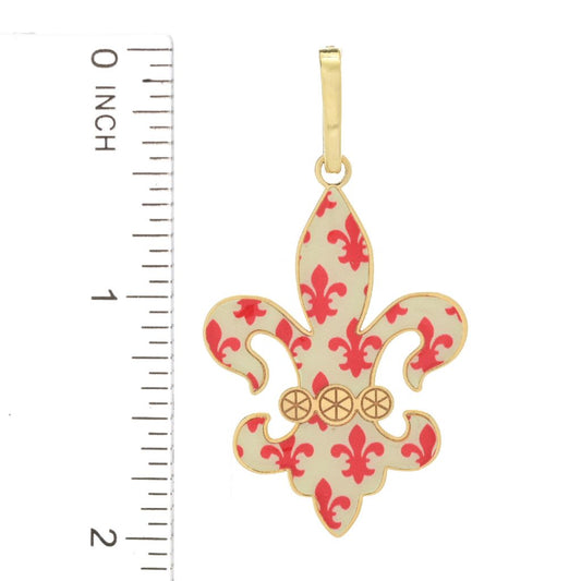 Toscana Italiana "Flora Carta" Printed Paper & Enamel Fleur-De-Lis Pendant