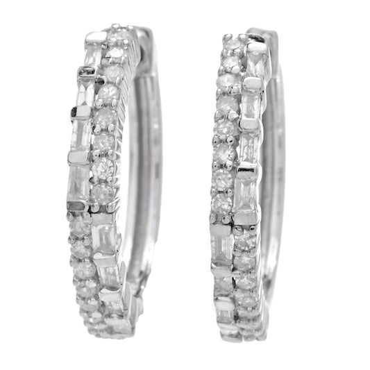 Diamond Treasures 0.35ctw Tapered Baguette & Round Diamond Hoop Earrings