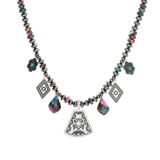 Southwest Elements "Statements" Purple Dahlia Kingman Turquoise Charm Necklace