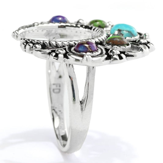 Southwest Elements Sterling Silver Mohave Turquoise Squash Blossom Ring