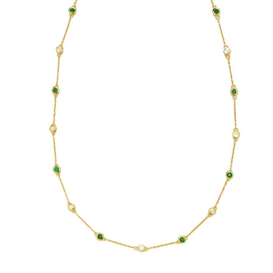 18K Gold Plated 2.32ctw Brazilian Sakota Emerald & Zircon Station Necklace