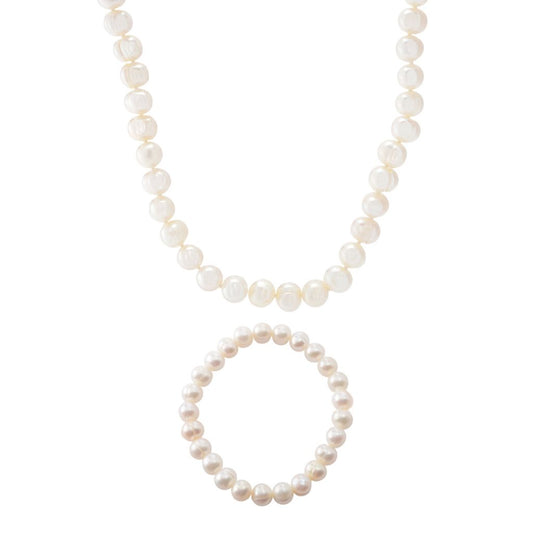 Far East Jewelry Sterling Silver 8-9mm Cultured Pearl Necklace & Bracelet Set