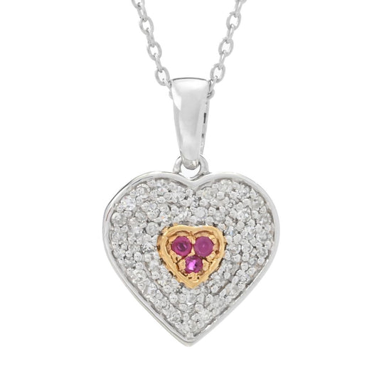 Diamond Treasures 0.51ctw Diamond & Burmese Ruby "Two Hearts" Pendant w/ Chain