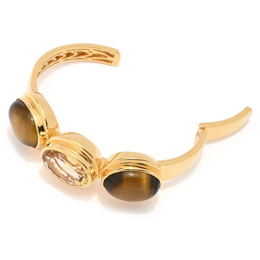 18K Gold Plated Choice of 18x13mm Faceted & Opaque Gemstone Bracelet