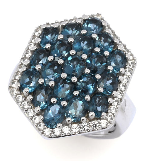 Choice of Gemstone Cluster & White Zircon Hexagonal Shield Ring