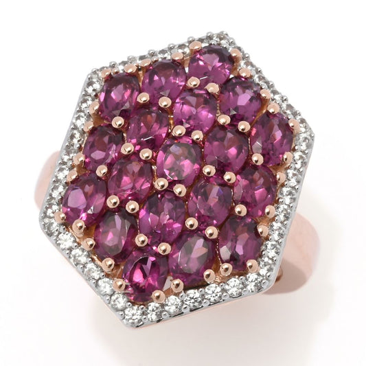 Choice of Gemstone Cluster & White Zircon Hexagonal Shield Ring