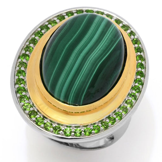 18K Gold Accented Choice of 18x13mm Opaque & Faceted Gemstone Ring