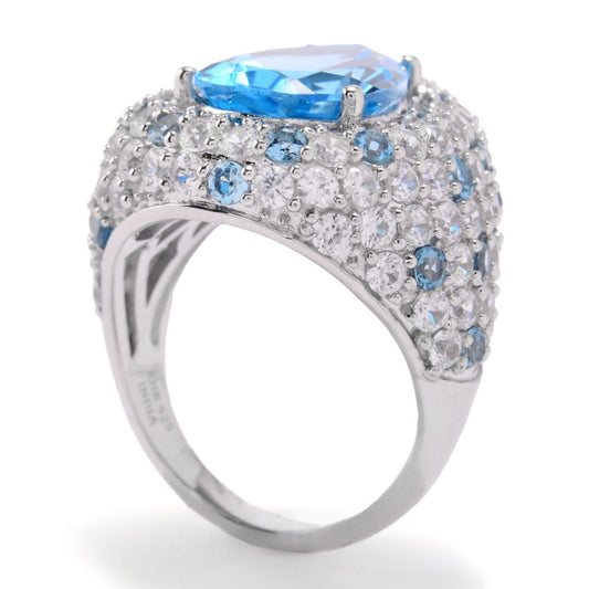 Sterling Silver 8.61ctw Blue Topaz & White Zircon Pave Ring