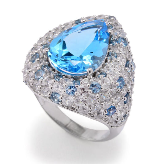 Sterling Silver 8.61ctw Blue Topaz & White Zircon Pave Ring