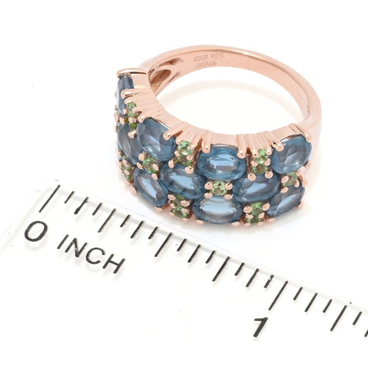 18K Rose Vermeil 0.64ctw Kyanite & Tsavorite Triple Row Ring