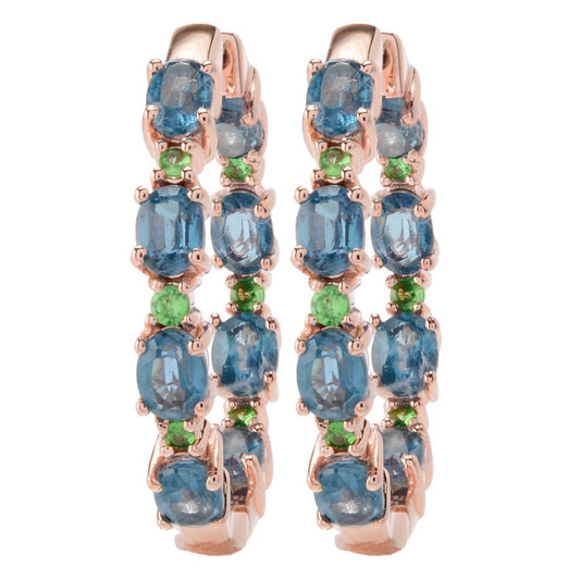 18K Rose Vermeil 4.28ctw Kyanite & Tsavorite Hoop Earrings