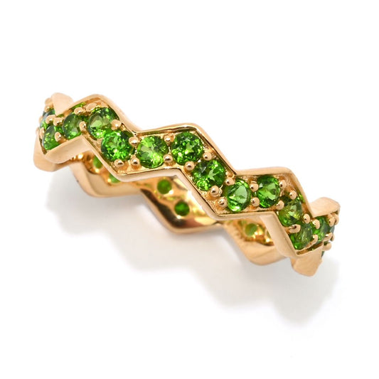 18K Gold Plated Polished Choice of Gemstone Chevron Stack Band Ring