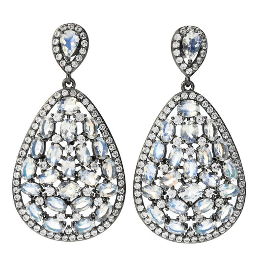 Sterling Silver 11.02ctw Rainbow Moonstone & Zircon Earrings