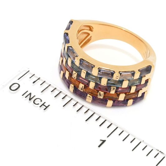 18K Gold Plated 2.77ctw Baguette Multi Gemstone 5-Row Band Ring