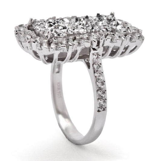Sterling Silver 18x9mm Drusy & White Zircon Elongated Ring