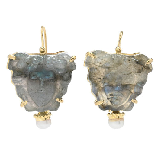 Tagliamonte Labradorite Medusa Cameo & Cultured Pearl Drop Earrings