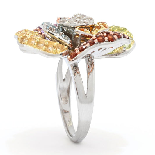 18K Gold & Platinum Plated 4.92ctw Multi Gem Blooming Flower High Set Ring