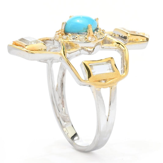 Two-Tone 5mm Sleeping Beauty Turquoise & Gem Geometric Ring