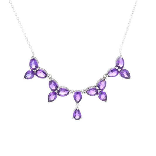 Platinum Plated 9.69ctw African Amethyst Trillium Flower Necklace