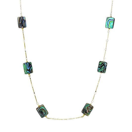 14K Gold Plated 16x12mm Abalone Station Bar Necklace